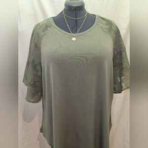 Olive Green Sheer Sleeve Women's Top